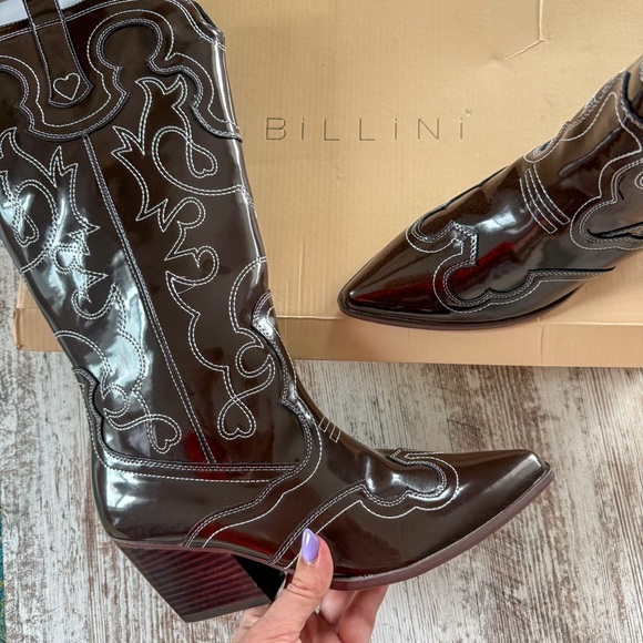 Billini Shoes - Billini New Zaine Dark Cocoa Shine Western Boots